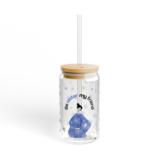 Vaso con tapa "Be water my friend"