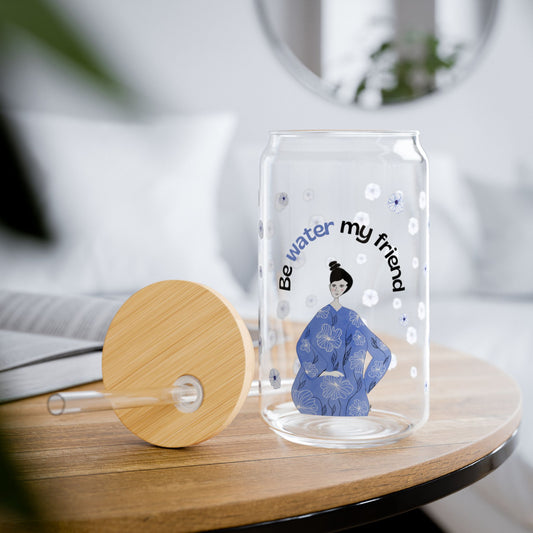 Vaso con tapa "Be water my friend"